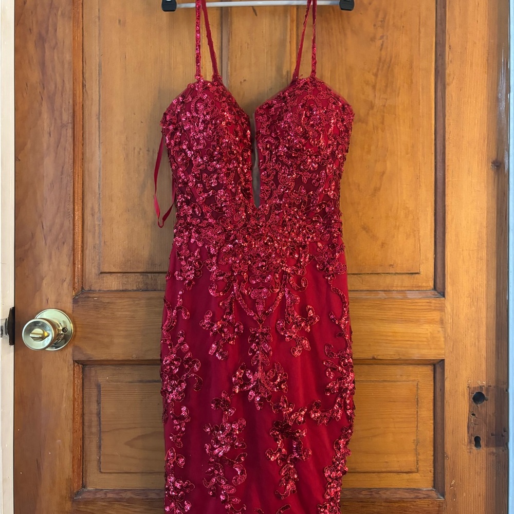 Clarisse Red Sequin Embellished Gown